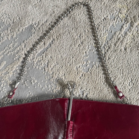 Stella Negro red maroon Italian leather chain shoulder bag clutch - Picture 5 of 12